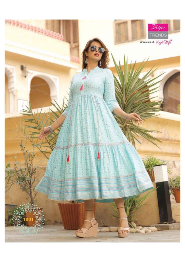 Groom 1 Ethnic Wear Rayon Printed Designer Latest Fancy Anarkali Kurti Collection